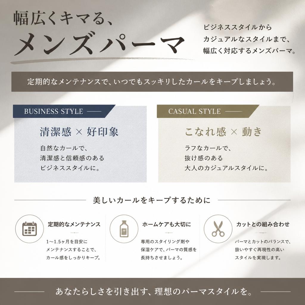 メンズパーマメンテナンスもお任せ!