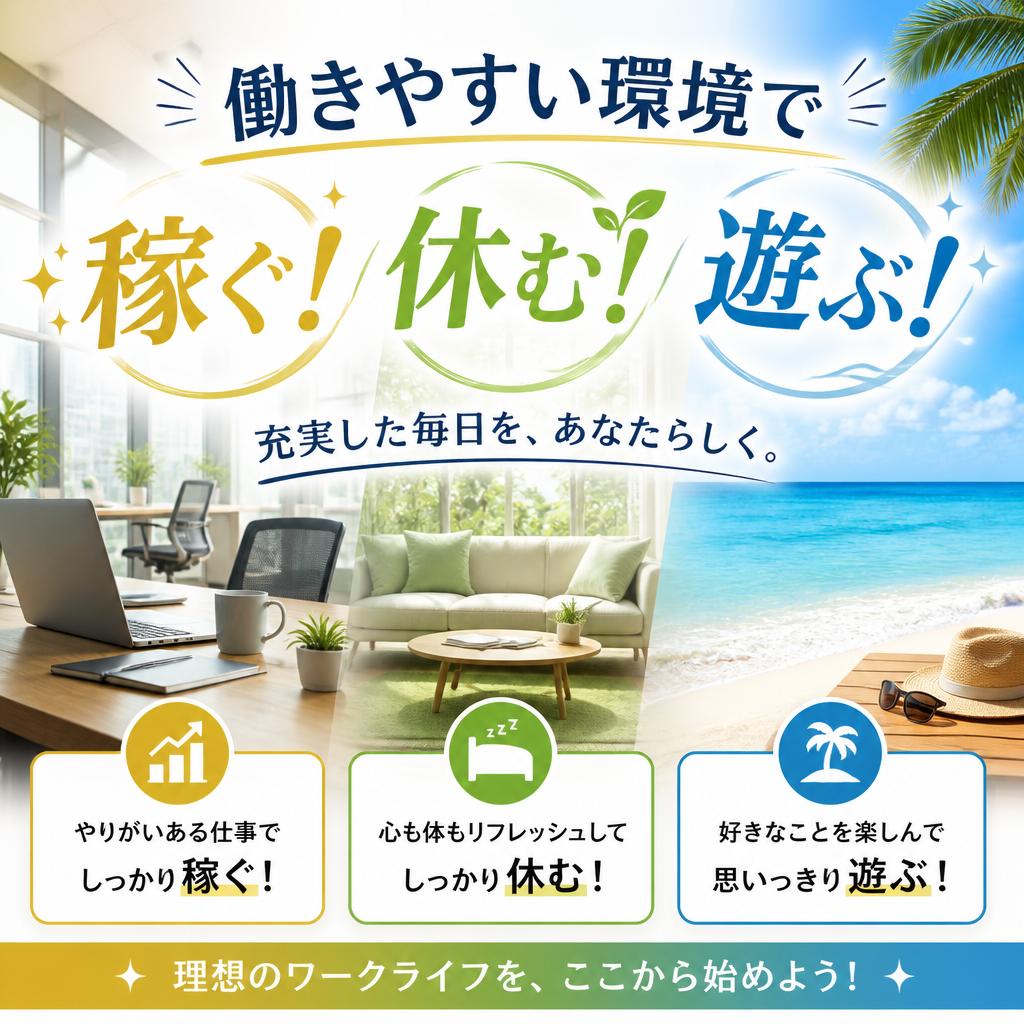 働きやすい環境で稼ぐ！休む！遊ぶ！
