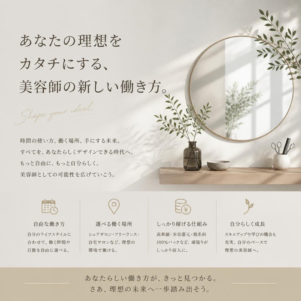 あなたの理想をカタチにする、美容師の新しい働き方。