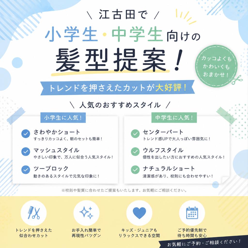 江古田で小学生・中学生向けの髪型提案！トレンドを押さえたカットが大好評！