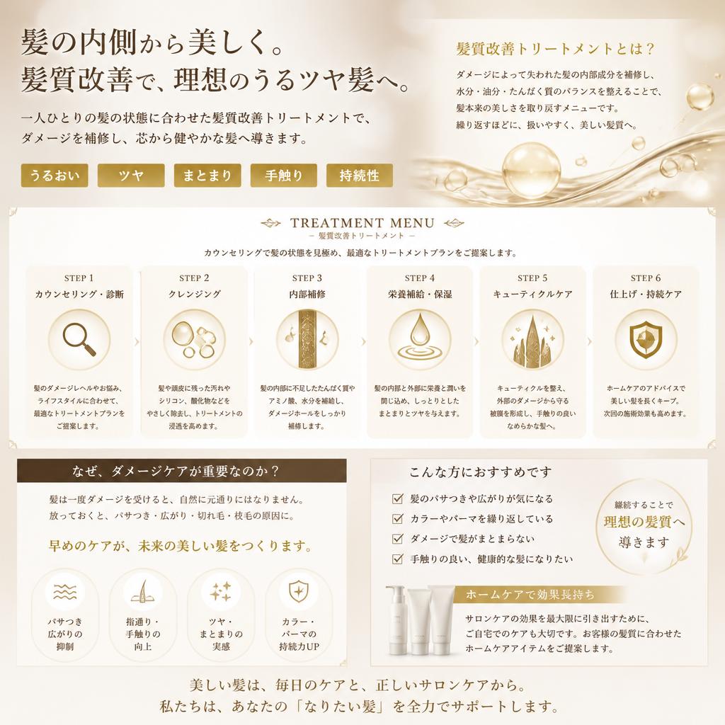 髪質改善トリートメントで美しい髪へ