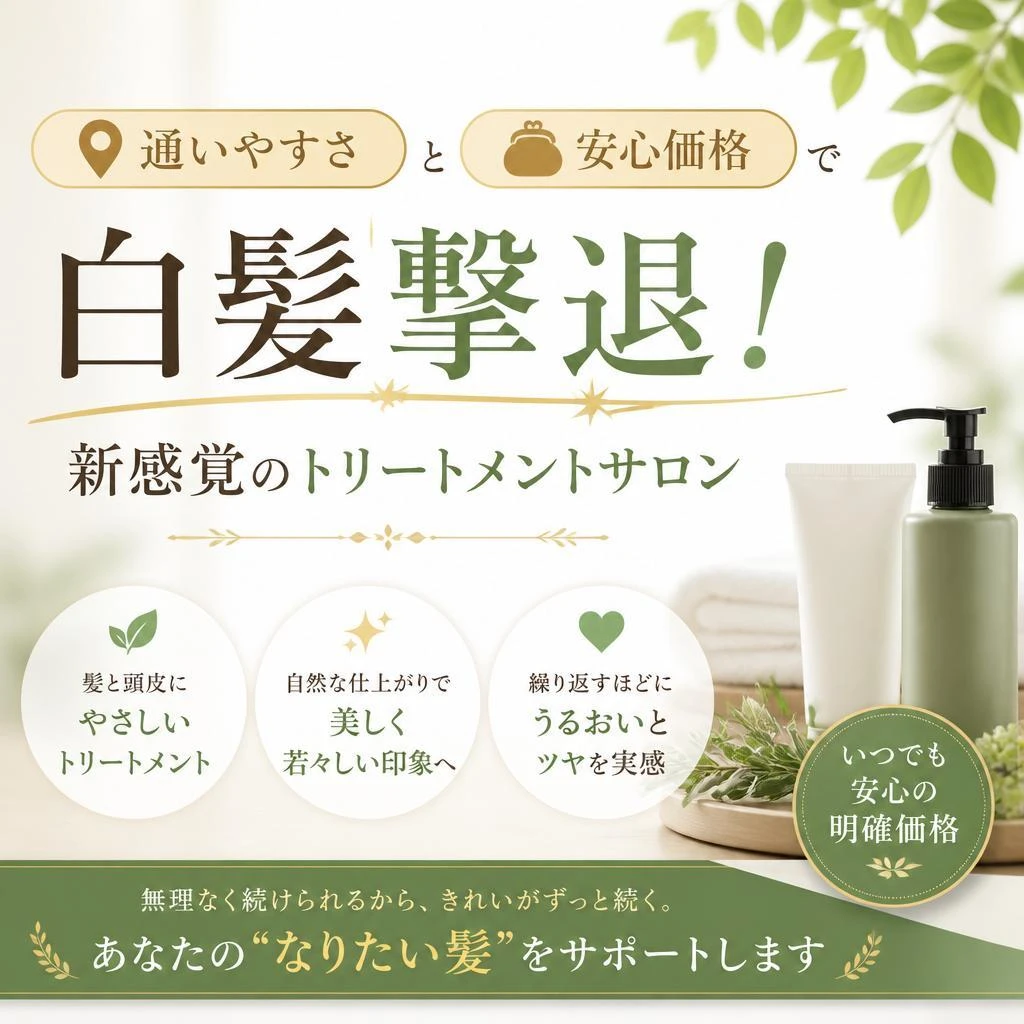 通いやすさと安心価格で白髪撃退！新感覚のトリートメントサロン