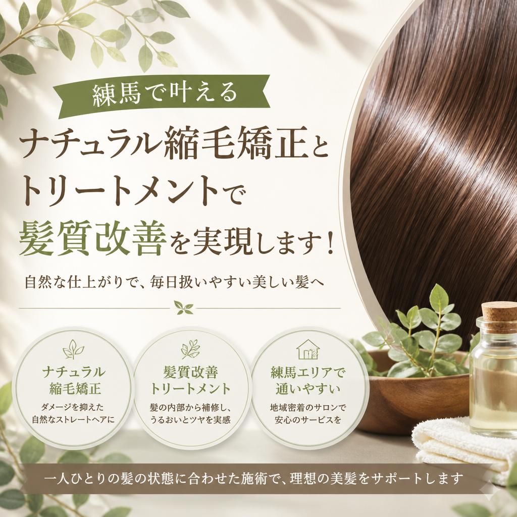 練馬で叶える、ナチュラル縮毛矯正とトリートメントで髪質改善を実現します！