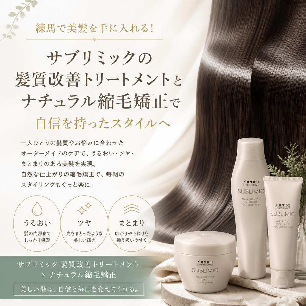 練馬で美髪を手に入れる！サブリミックの髪質改善トリートメントとナチュラル縮毛矯正で自信を持ったスタイルへ